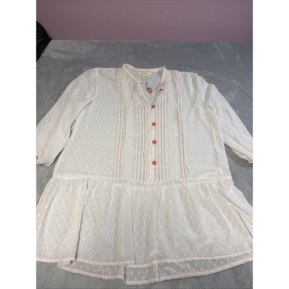 Matilda Jane Tunic  NWT  Boho White  Pink Buttons- Women's Size M  Whimsical